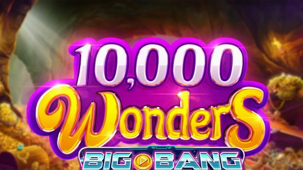 Interface visual do slot 10,000 Wonders Big Bang com seus 6 rolos vibrantes