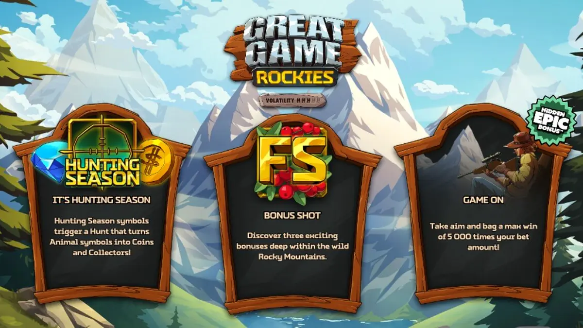 Interface do jogo Great Game Rockies em um dispositivo móvel mostrando o cenário das montanhas