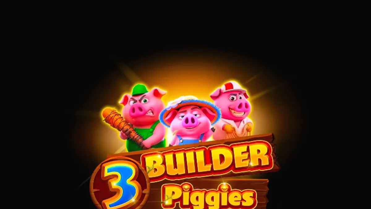 Interface do jogo 3 Builder Piggies com porquinhos e casas temáticas